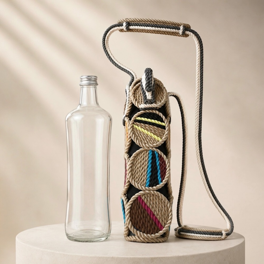 Nomadic State‎ Of Mind Rope Bottle Holder Crossbody Wine Water Carrier Boho